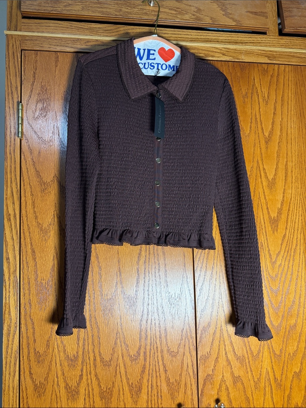 Christian Lacroix Dark Brown Cropped Button-Front Top MATCHING PANTS AVAILABLE